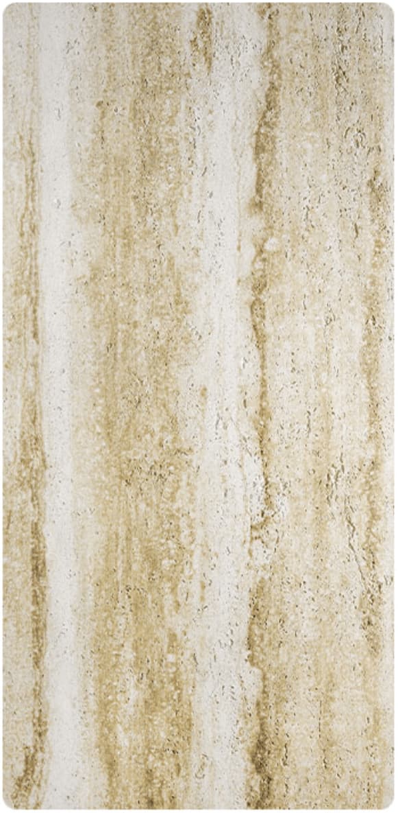 Earthy Stratum travertine flexible stone panel – Tuscan Gold variant, vertical panel showing warm cream-gold surface with natural vertical flowing grain and fine earthy porous texture
